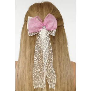 Pembe Ve Beyaz Renk Taş Detaylı Kurdele Otomat Toka