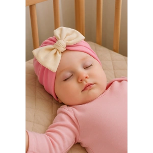 Pembe Ve Krem Renk Kurdele Figürlü Bebek Saç Bonesi