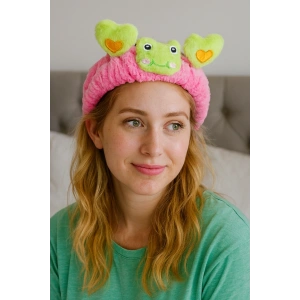 Pembe Ve Yeşil Renk Kurbağa Figürlü Peluş Saç Bandı
