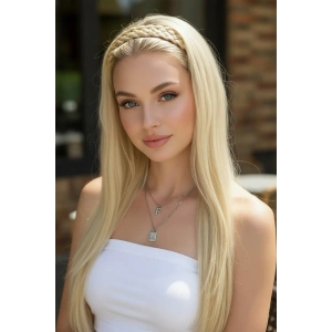 Platin Sarı Renk Örgü Detaylı Taçlı Peruk