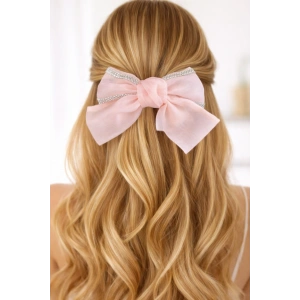 Pudra Pembe Renk Taşlı Kurdele Otomat Toka