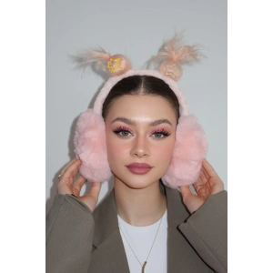 Pudra Renk Saç Detaylı Peluş Kulaklık
