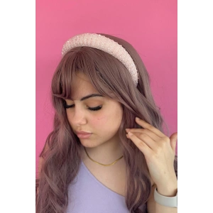 Pudra Renk Taş Detaylı Kristal Taç