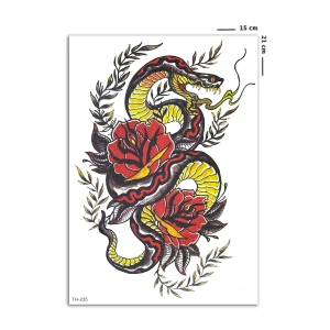 Renkli Güllü Yılan Geçici Dövme Tattoo