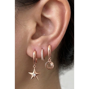 Rose Gold Renk Yıldız Figürlü 3lü YSX Küpe Set