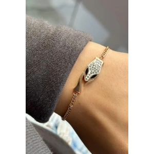 Rose Renk Yılan Figürlü Taş Detaylı Çelik Bileklik