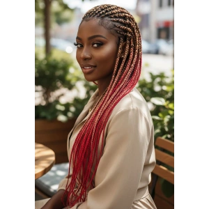 Sarı Pembe İki Renk Ombreli Afrika Zenci Örgüsü Box Braid Sentetik Saç 60cm 100gr