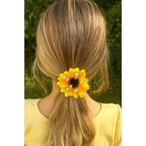 Sarı Renk Çiçek Figürlü Lastik Toka