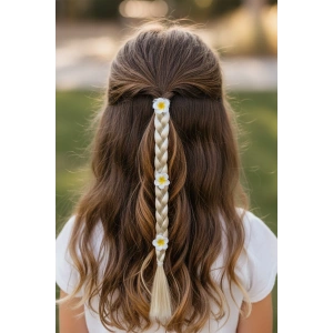 Sarı Renk Çiçek Figürlü Saç Detaylı Lastik Toka