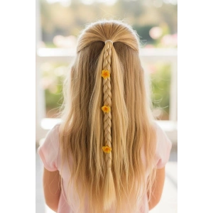 Sarı Renk Çiçek Figürlü Saç Detaylı Lastik Toka