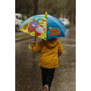 Sarı Renk Karışık Figürlü Kılıflı Çocuk Şemsiye