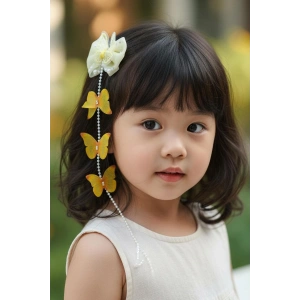 Sarı Renk Kelebek Figürlü İnci Detaylı Çocuk Yan Toka