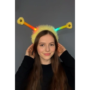 Sarı Renk Kulakları Oynayan Işıklı Peluş Taç