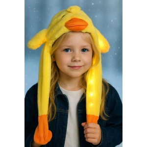 Sarı Renk Ördek Figürlü Işıklı Kulakları Oynayan Peluş Şapka
