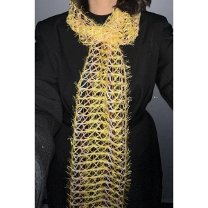 Sarı Renk Örgü Detaylı Şal