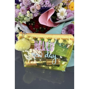 Sarı Renk Ponpon Detaylı Makyaj Çantası