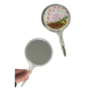 Sarı Renk Pul Detaylı Çiçek Figürlü El Aynası