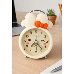 Sarı Renk Tavşan Figürlü Mini Dekoratif Işıklı Alarmlı Yuvarlak Masa Saati