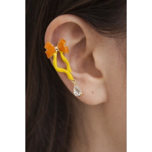 Sarı Ve Turuncu Renk Kurdele Figürlü 14K Altın Kaplama TX Ear Cuff (Tek)