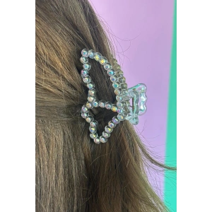 Şeffaf Renk Kelebek Figürlü Taş Detaylı Mandal Toka