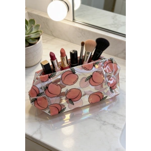 Şeftali Figürlü Şeffaf Makyaj Çantası