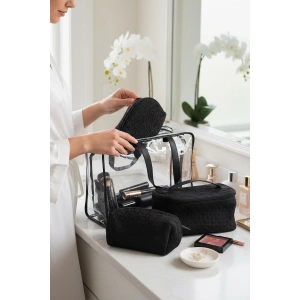 Siyah Renk 4lü Makyaj Çantası