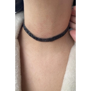Siyah Renk 4 Sıra Taş Detaylı Choker Kolye
