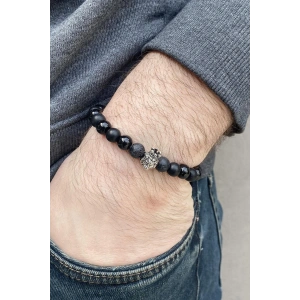 Siyah Renk Aslan Figürlü Boncuk Detaylı Erkek Bileklik