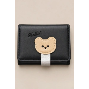 Siyah Renk Ayıcık Figürlü Cüzdan/Kartlık