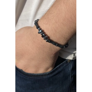 Siyah Renk Boncuk Detaylı Erkek Bileklik