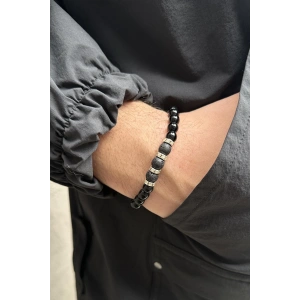Siyah Renk Boncuk Detaylı Erkek Bileklik