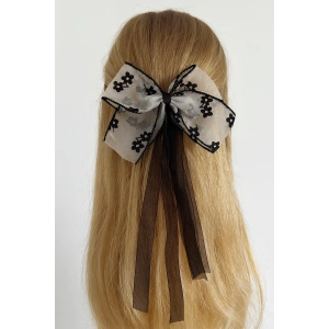 Siyah Renk Çiçek Detaylı Kurdele Otomat Toka