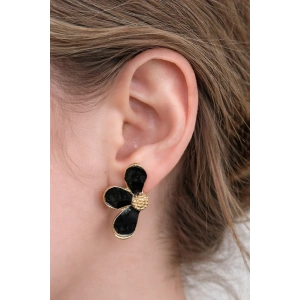 Siyah Renk Çiçek Figürlü Küpe (Çift)