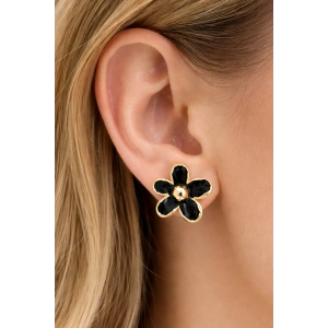 Siyah Renk Çiçek Figürlü Küpe (Çift)