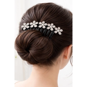 Siyah Renk Çiçek Figürlü Taş Detaylı Tarak Toka