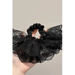 Siyah Renk Dantel Detaylı Simit Toka