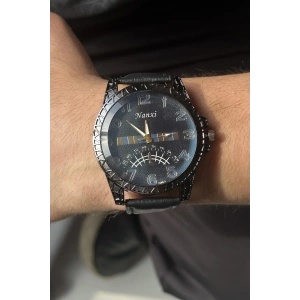 Siyah Renk Deri Kordonlu Çelik Erkek Saat