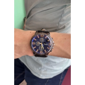 Siyah Renk Deri Kordonlu Çelik Erkek Saat