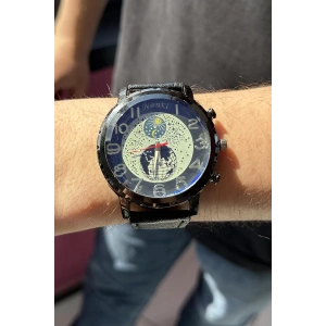 Siyah Renk Deri Kordonlu Çelik Erkek Saat