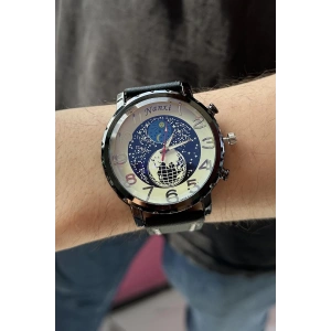 Siyah Renk Deri Kordonlu Çelik Erkek Saat