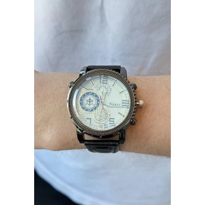 Siyah Renk Deri Kordonlu Çelik Erkek Saat