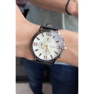 Siyah Renk Deri Kordonlu Çelik Erkek Saat