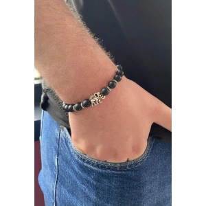 Siyah Renk Fil Figürlü Boncuk Detaylı Erkek Bileklik