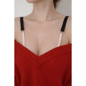 Siyah Renk İnci Detaylı Sütyen Askısı