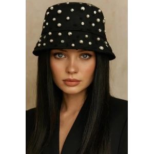Siyah Renk İnci Detaylı Tasarım Şapka