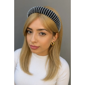 Siyah Renk İnci Detaylı Taşlı Taç