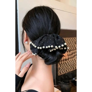 Siyah Renk İnci Ve Taş Detaylı Simit Toka