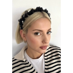 Siyah Renk İnci Ve Taş Detaylı Taç