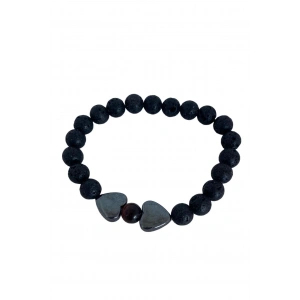 Siyah Renk Kalp Figürlü Boncuk Detaylı Erkek Bileklik