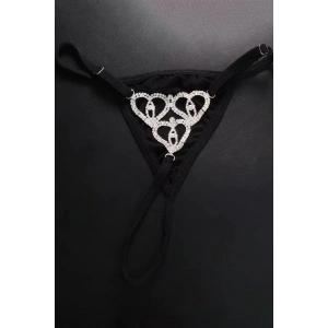 Siyah Renk Kalp Figürlü Taş Detaylı Tanga